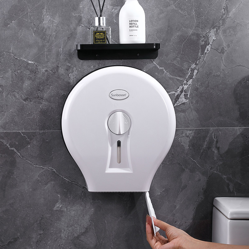 免锁厕所透明黑色大卷纸盒壁挂式公共大盘厕纸盒卷纸巾架筒免打孔