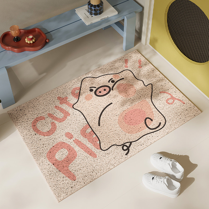 可爱猪丝圈入户地垫耐脏防滑高密厚客厅进门口玄关地毯家用脚垫子,居家布艺,入户地垫,淘宝优惠券,粉丝福利购,淘宝优惠卷
