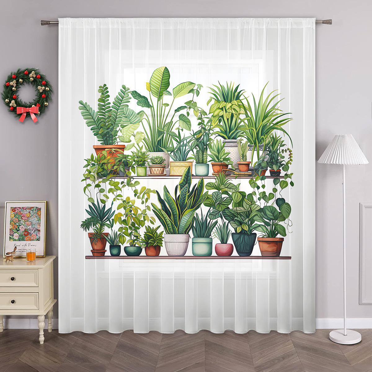 1pc新款轻奢花纹窗纱3D数码打印卧室客厅装饰厂家直销穿杆窗纱