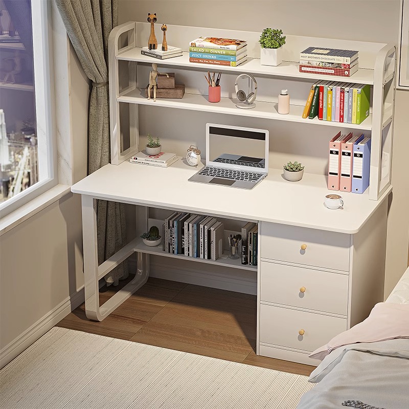 书桌书架一体桌子简约家用学生学习写字卧室办公桌工作台式电脑桌