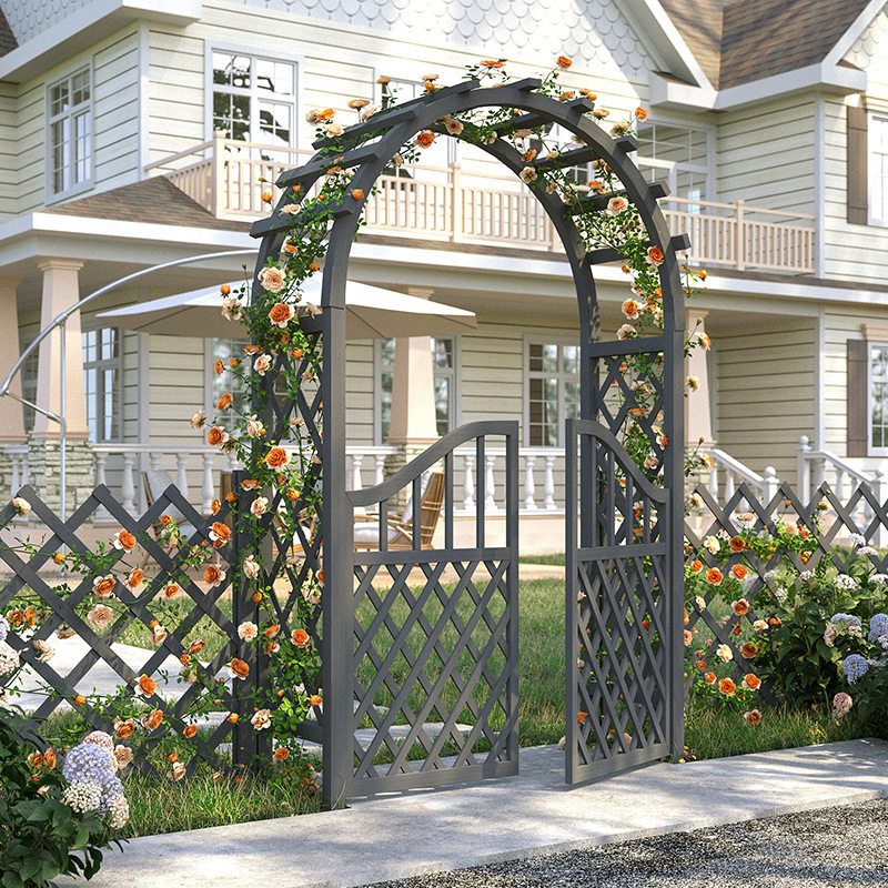 防腐木拱门户外庭院装饰花园门葡萄架网格花架子拱形月季爬藤架