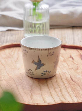 餐具/杯/复古蓝色飞鸟手握猪口杯A-1-0407-4965583703266-D