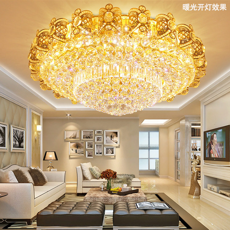 金色水晶灯圆形客厅灯led吸顶灯现代简约卧室灯欧式大厅灯具大气