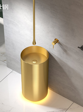 壮钢红色304不锈钢洗手盆立柱盆ktv一体式立柱洗手池卫生间洗脸盆