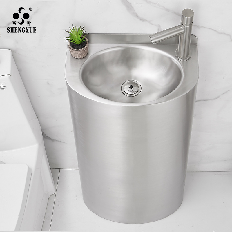 圣雪 304不锈钢洗手盆小户型卫生间阳台落地式洗脸盆户外立柱盆