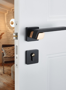 卧室门锁室内灰色门把手手柄锁具静音家用房间木门分体磁吸房门锁