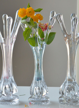 蓝色水滴猫爪型桌面迷你手工水晶料玻璃小花插花瓶水养插花器摆件