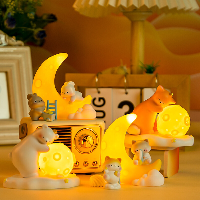 萌宠温暖抱抱小夜灯创意搪胶工艺品儿童卧室床头暖光星星灯小摆件