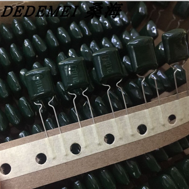 2A104J 100V 0.1UF 5MM脚距 排带 绿色薄膜电容器涤纶电容编带