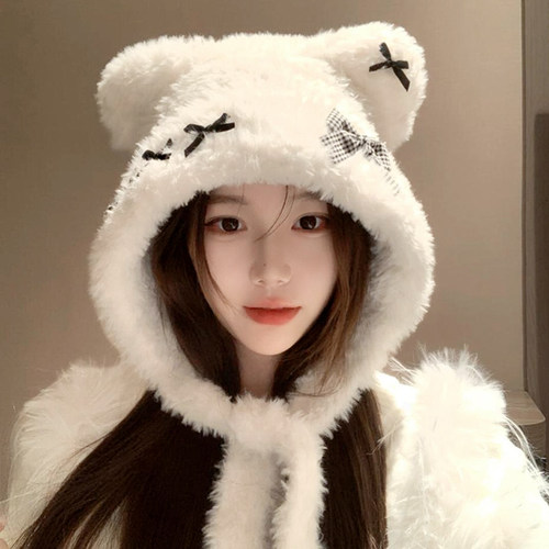 毛绒帽女秋冬季可爱小熊