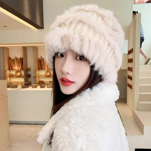 真兔毛针织渔夫帽女秋冬季