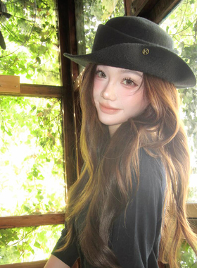 赫本风法式黑色优雅礼帽女秋冬卷边毛呢千金帽子复古渔夫帽显脸小