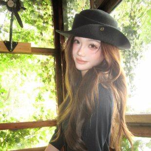 赫本风法式黑色优雅礼帽女秋冬卷边毛呢千金帽子复古渔夫帽显脸小