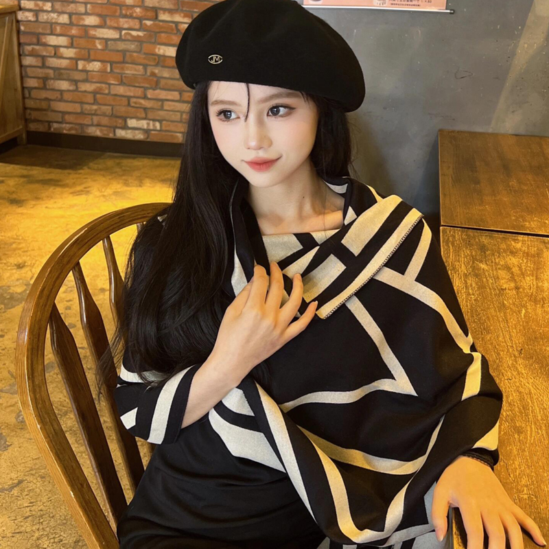 黑白条纹空调房披肩2025新款