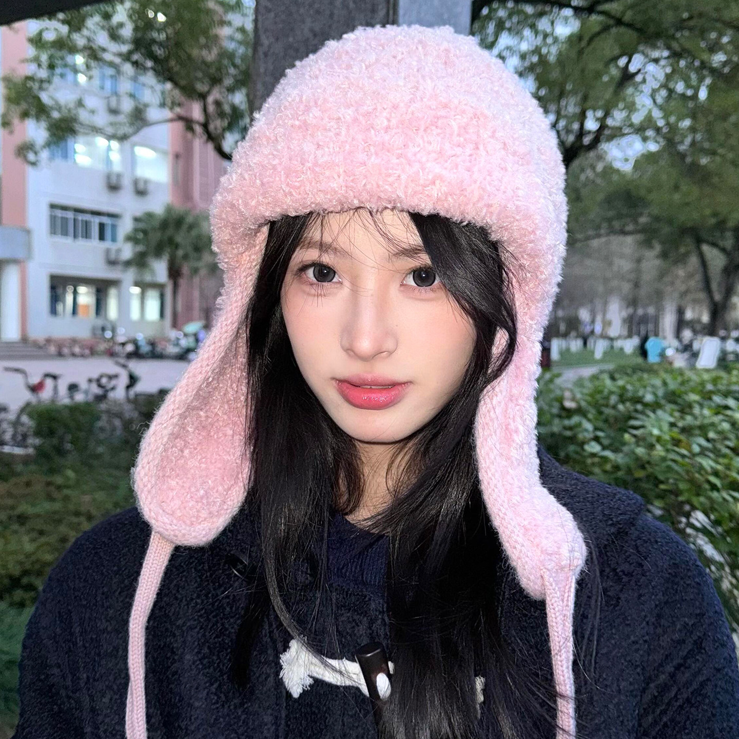 粉色雷锋帽2025新款护耳针织帽女加绒加厚秋冬百搭显脸小防风冬帽