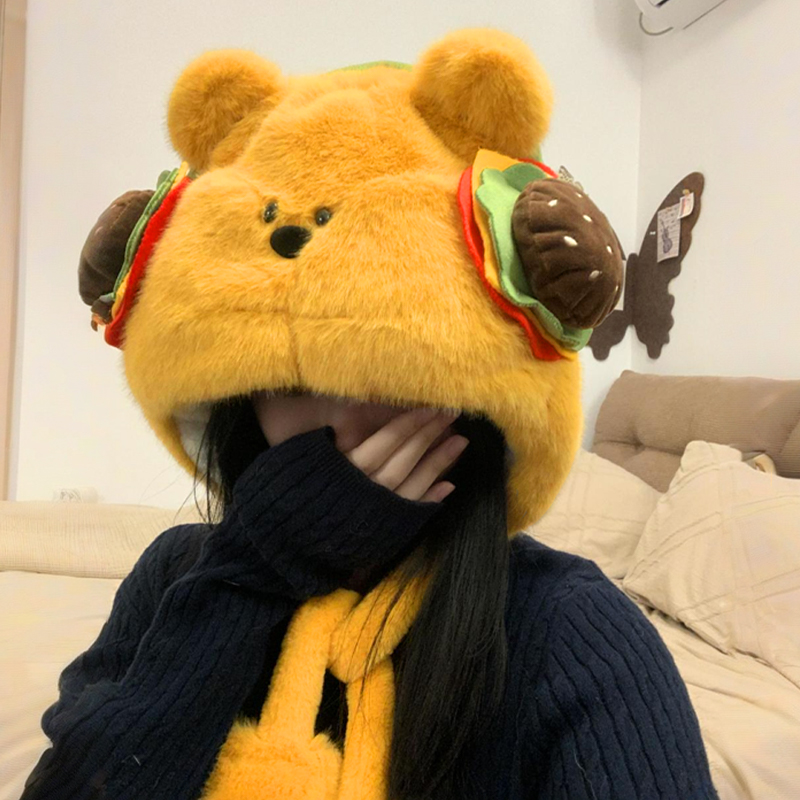 毛绒帽子女秋冬季加绒加厚