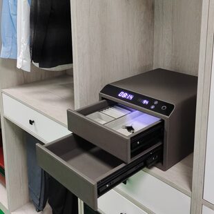 抽屉式 皮质首饰保险柜家用小型指纹密码 保险箱双层办公智能全钢