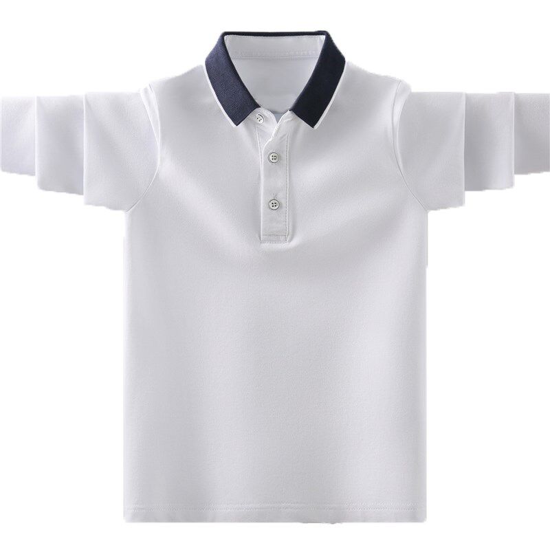 男童长袖T恤秋装外套2025春秋薄款白色纯棉Polo衫中大童洋气男孩
