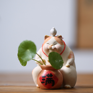 日式简约手作粗陶可爱萌肥猫系动物摆件家居客厅桌面装饰闺蜜礼物