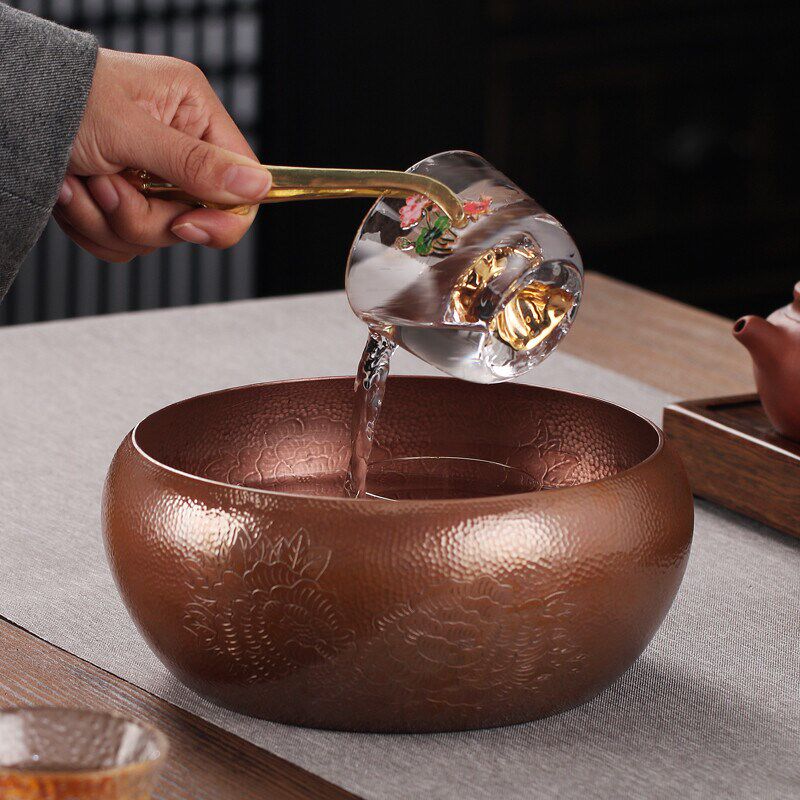 孟瀚纯铜茶洗特大号笔洗家用茶洗缸水盂功夫笔洗茶具盆配件茶道