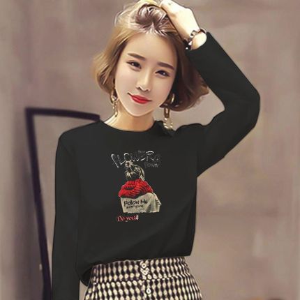 白色t恤女长袖2024春秋纯色圆领百搭纯棉加绒修身显瘦加厚打底衫