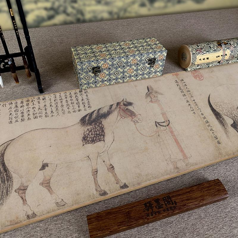 北宋李公麟五马图工笔马国画临摹画稿高清微喷客厅卧室书房装饰画
