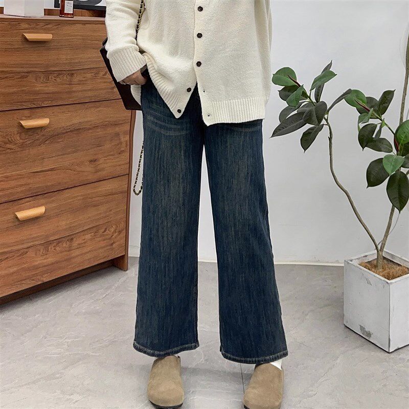 大码女九分直筒牛仔裤秋冬胖mm高腰显瘦梨形身材加绒弹力烟管裤子