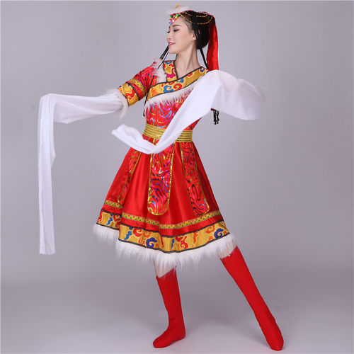 藏族服装民族服装广场舞服装女装短款水袖秧歌服舞台装演出服短袖