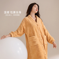 家樂(lè)芬睡袍女士睡衣浴袍秋冬款冬季長(zhǎng)款法蘭絨加厚加絨珊瑚絨冬天