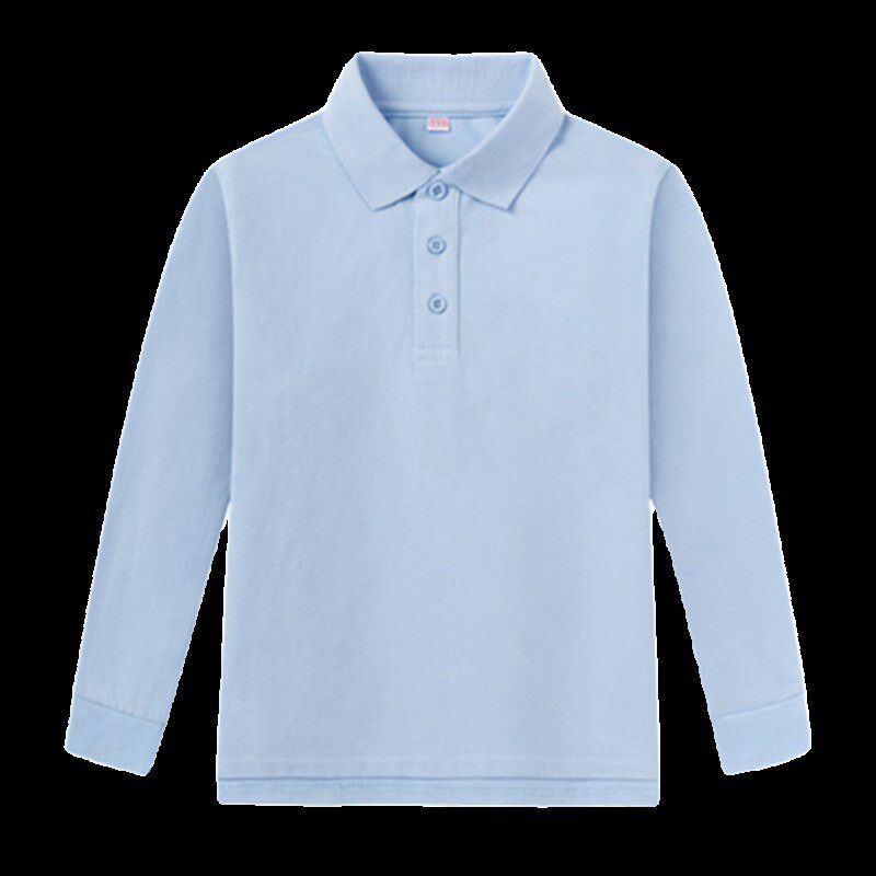 中小学生春秋蓝色白色长袖polo衫T恤儿童纯棉薄款男女童校服打底