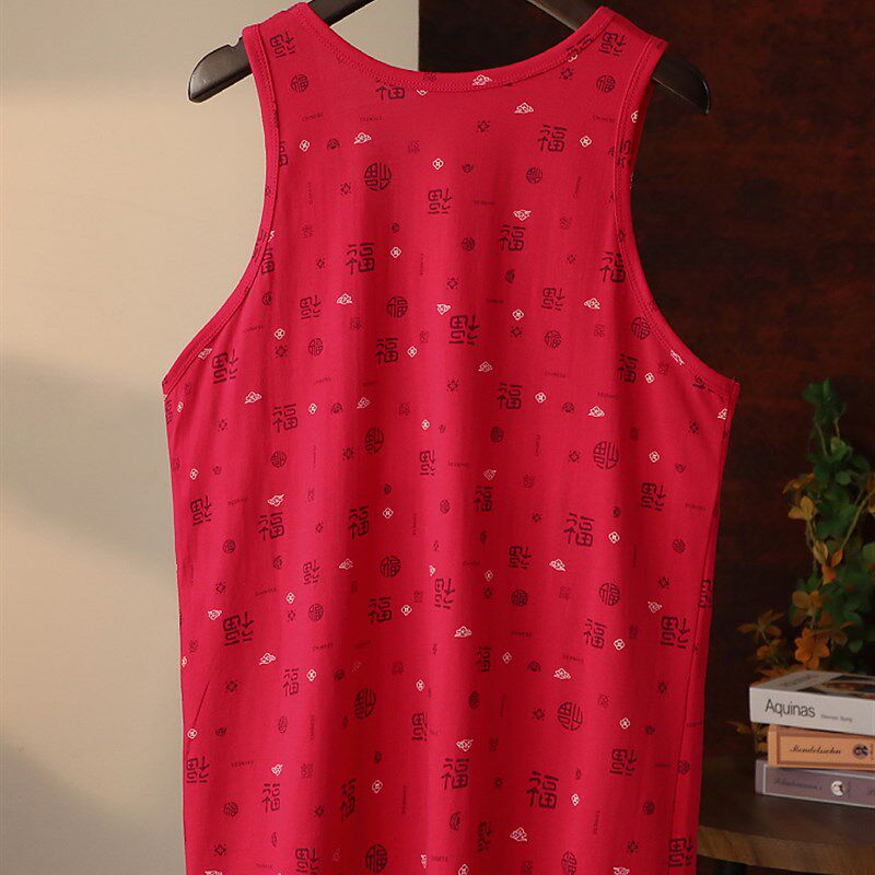 属蛇年本命年汗衫男士红色结婚打底无袖大码纯棉背心内裤袜子套装