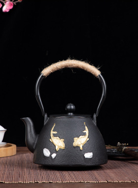 酒店茶室样板房铁艺新中式摆件家居装饰铁壶茶馆煮茶壶家用烧水壶
