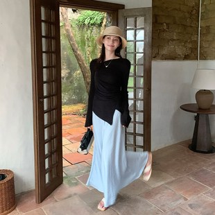 Romantic 女春秋修身 顯瘦洋氣喇叭袖 內搭上衣 echo不規則打底衫
