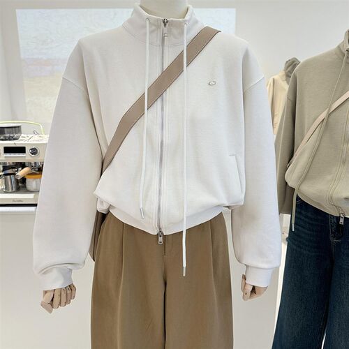 港风气质秋季新款宽松显瘦双拉链开衫立领卫衣女系带外套上衣休闲