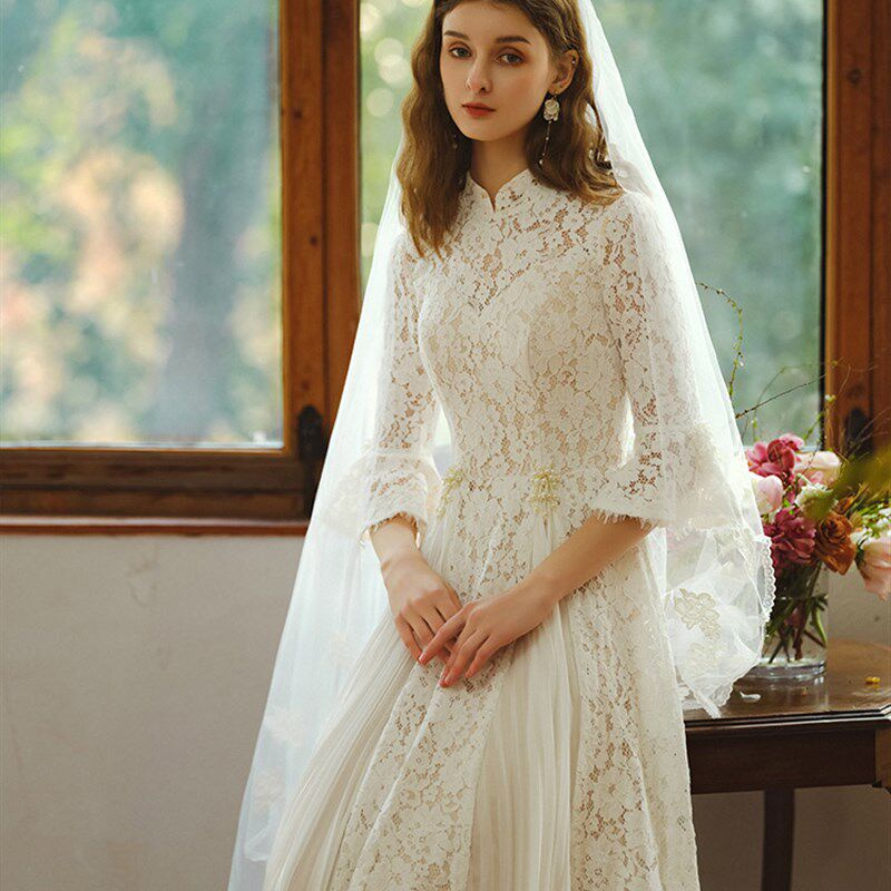 梵娜仙衣法式轻婚纱2024高级感气质蕾丝出门纱迎宾敬酒服礼服裙