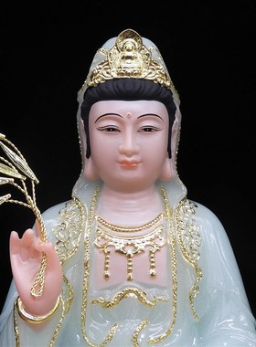 汉白玉观音佛像汉白玉佛像 翠玉观音菩萨像 绿色观音佛像居家供奉