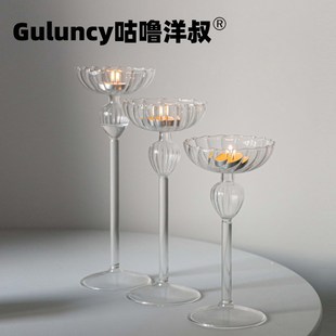 高脚条纹烛台家居装 欧式 饰摆件婚庆用品浪漫烛光晚餐烛台道具复古