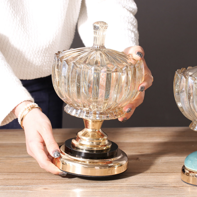 轻奢水晶玻璃陶瓷糖果罐干果储物罐带盖子欧式客厅茶几美式装饰摆