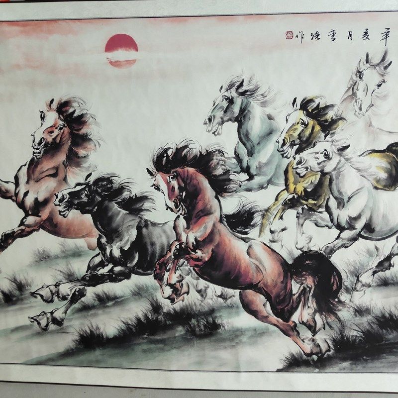 六尺国画卷轴字画动物画客厅办公室装饰画中式墙壁挂画马到成功E