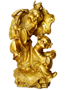 德缘居包邮黄铜和合二仙摆件家居風水摆件