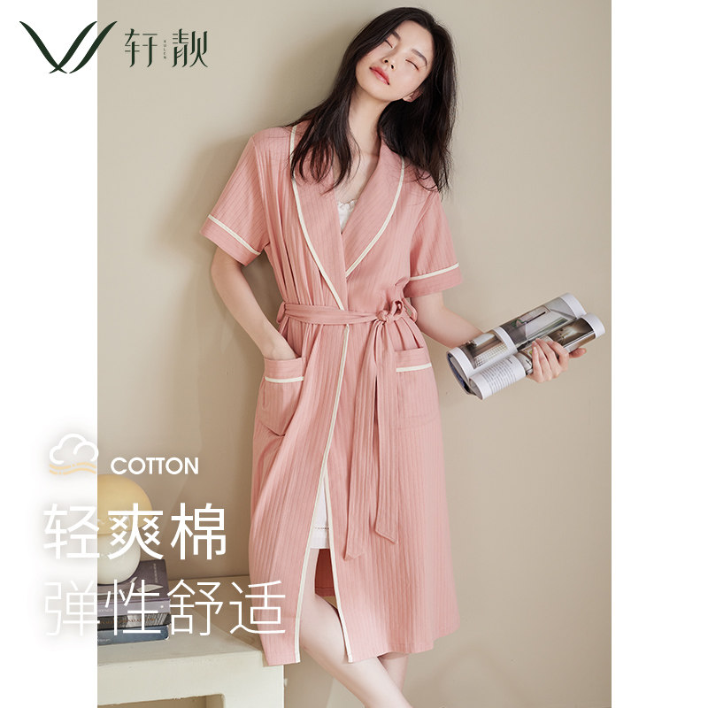 轩靓睡袍女士夏季薄款纯棉短袖睡衣一体式浴袍2025新款夏天家居服