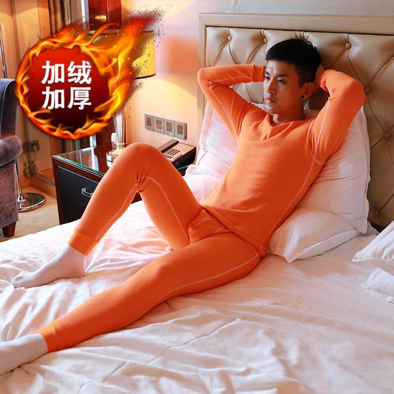 包邮修身全棉保暖内衣加厚加绒圆领秋衣裤男士秋冬保暖套装青年潮
