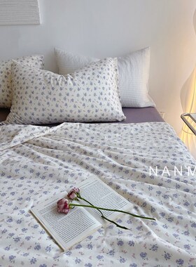 森屿小姐紫色碎花巨柔软全棉针织棉夏凉被四件套空调被可机洗2m