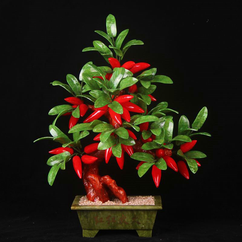 玉辣椒盆景招财树玉器盆栽客厅家居创意饰品玉雕工艺品玉石摆件