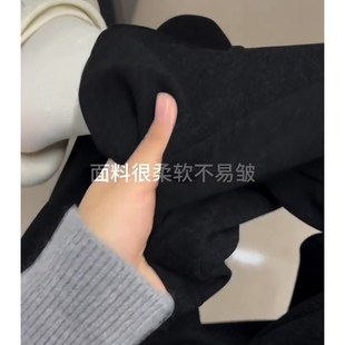 黑色裤子女秋款胖mm糯米裤女款小个子大码梨形身材显瘦阔腿休闲裤