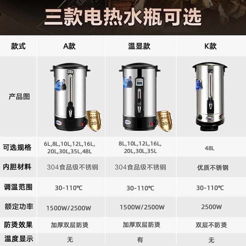 美莱特304不锈钢电热开水桶 商用保温电热水壶温度显示