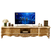 别墅客厅香槟金实木雕花大小户型电视矮柜 美式 欧式 大理石电视柜