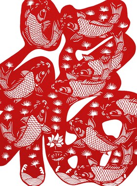 纯手工春节剪纸窗花中国风牡丹福字 过新年传统刻纸装饰红色吉祥