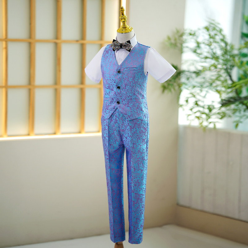 男童礼服夏季短袖套装高端男孩生日礼服主持人钢琴走秀表演服六一