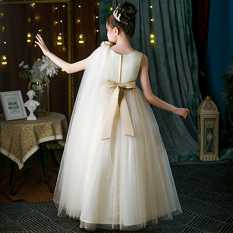 花童礼服女童连衣裙夏季中大童胖mm公主裙走秀钢琴主持蓬蓬网纱裙